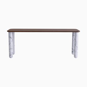 Large Walnut and White Marble Sunday Dining Table by Jean-Baptiste Souletie