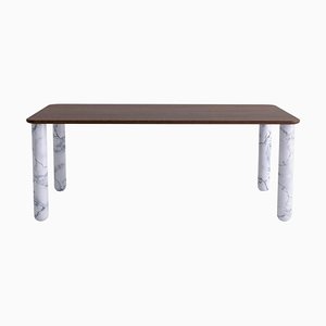 XLarge Walnut and White Marble Sunday Dining Table by Jean-Baptiste Souletie