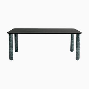 Xlarge Black Wood and Green Marble Sunday Dining Table by Jean-Baptiste Souletie