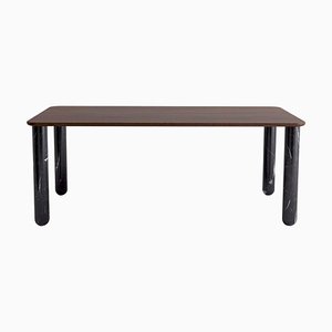 XLarge Walnut and Black Marble Sunday Dining Table by Jean-Baptiste Souletie