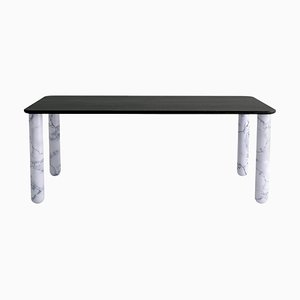 XLarge Black Wood and White Marble Sunday Dining Table by Jean-Baptiste Souletie
