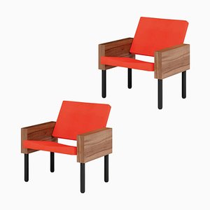 Set of Walnut Block Armchair by Carl Malmsten