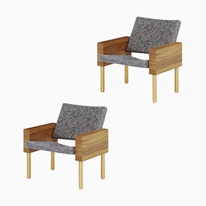 Set of Natural Walnut Block Armchairs by Carl Malmsten