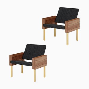 Set of Natural Walnut Block Armchair by Carl Malmsten