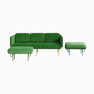 Large Green Alce Sofa and Ottomans by Pepe Albargues, Set of 3