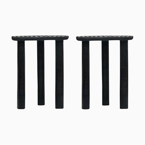 Schwarze Fingerabdruck Hocker von Victor Hahner, 2er Set