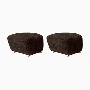 Espresso Natural Oak and Sheepskin the Tired Man Footstools by Lassen, Set of 2