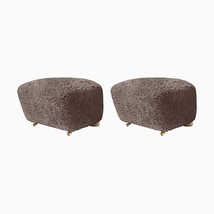 Set of Sahara Natural Oak Sheepskin the Tired Man Footstools by Lassen