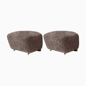 Set of Sahara Smoked Oak Sheepskin the Tired Man Footstools by Lassen