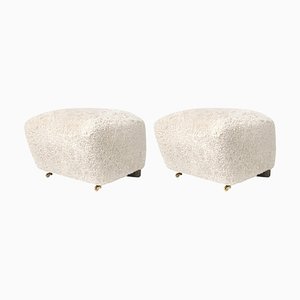 Off White Smoked Oak Sheepskin the Tired Man Footstools by Lassen, Set of 2
