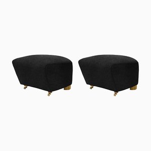 Set of Dark Grey Natural Oak Hallingdal the Tired Man Footstools by Lassen