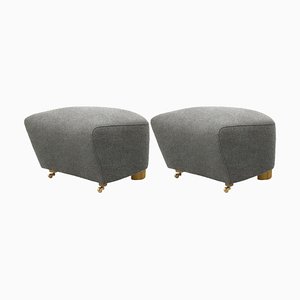 Set of Grey Natural Oak Hallingdal the Tired Man Footstools by Lassen