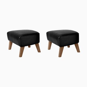 Set of Black Leather and Smoked Oak My Own Chair Footstools by Lassen