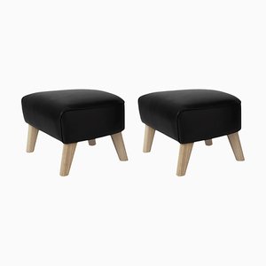 Set of Black Leather and Natural Oak My Own Chair Footstools by Lassen