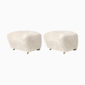 Off White Natural Oak Sheepskin the Tired Man Footstools by Lassen, Set of 2