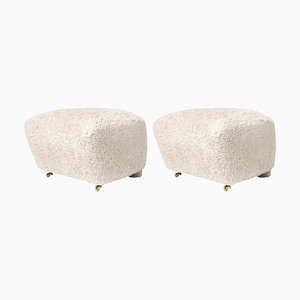 Set of Off White Natural Oak Sheepskin the Tired Man Footstools by Lassen