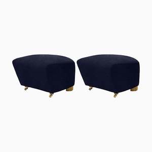 Set of Blue Natural Oak Hallingdal the Tired Man Footstools by Lassen