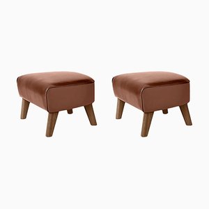 Brown Leather and Smoked Oak My Own Chair Footstools by Lassen, Set of 2