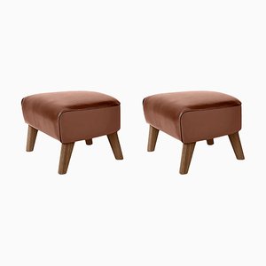 Set of Brown Leather and Smoked Oak My Own Chair Footstools by Lassen
