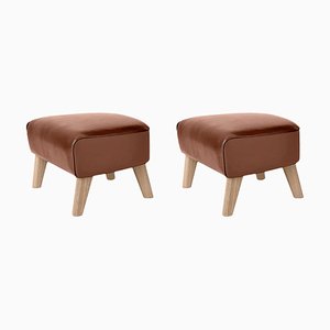 Brown Leather and Natural Oak My Own Chair Footstools by Lassen, Set of 2