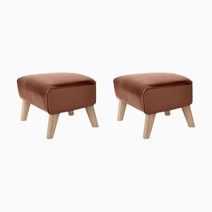 Set of Brown Leather and Natural Oak My Own Chair Footstools by Lassen