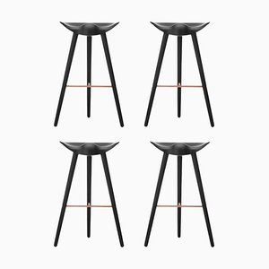 Black Beech and Copper Bar Stools by Lassen, Set of 4