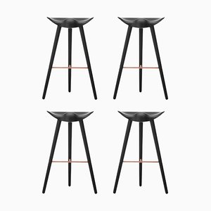 Taburetes de bar de haya en negro y cobre de Lassen. Juego de 4