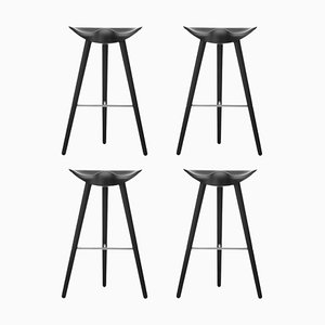 Black Beech and Stainless Steel Bar Stools by Lassen, Set of 4