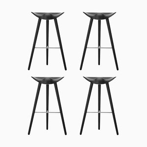 Tabourets de Bar en Hêtre Noir et Acier Inoxydable par Lassen, Set de 4