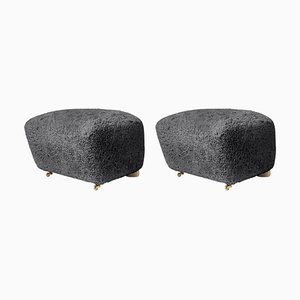 Antrachite Natural Oak Sheepskin the Tired Man Footstools by Lassen, Set of 2