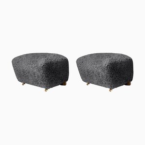 Set of Antrachite Smoked Oak Sheepskin the Tired Man Footstools by Lassen