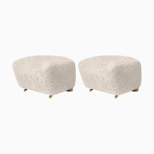 Set of Moonlight Natural Oak Sheepskin the Tired Man Footstools by Lassen