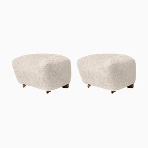 Set of Moonlight Smoked Oak Sheepskin the Tired Man Footstools by Lassen