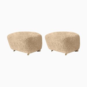 Set of Honey Natural Oak Sheepskin the Tired Man Footstools by Lassen