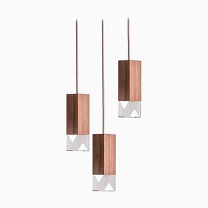 Wood Trio Hanging Light in Marble by Formaminima