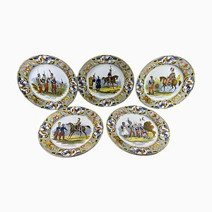19th Century Soldier Napoleon Creil Montereau Decorative Plates, Set of 5