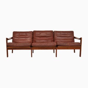 Danish Three Seater Sofa in Leather by Illum Wikkelso for Skodburg, 1950s