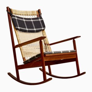 Teak and Cane Rocking Chair attributed to Hans Olsen for Jk Denmark, 1960s