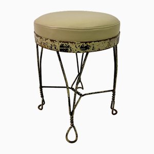 Wrought Iron and Leather Stool, 1960s