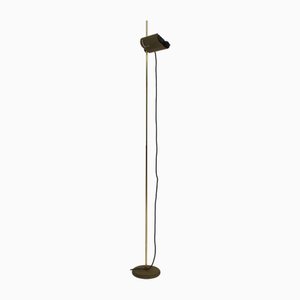 Floor Lamp Mod. Alogena 626 with Golden Stem Olive Green Lampshade by Joe Colombo for Oluce, Italy, 1970s