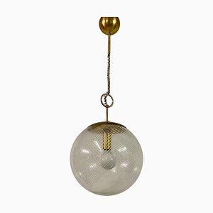 Lámpara colgante italiana de techo con forma de globo de cristal de Murano, años 70