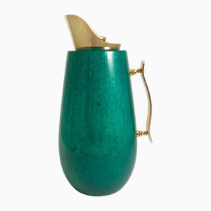 Bottiglia thermos in pelle di capra verde e metallo dorato di Aldo Tura, anni '60