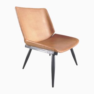 Easy Chair Scandinave en Cuir dans le style d'Ilmari Tapiovaara, 1950s