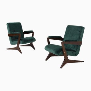 20th Century Brazilian Green Velvet Armchairs, 1950s, Set of 2