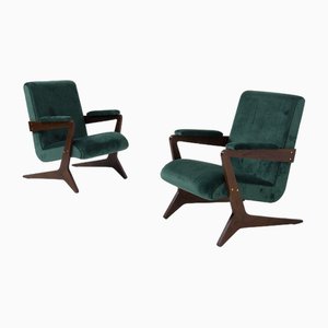 Set of 20th Century Brazilian Green Velvet Armchairs, 1950s