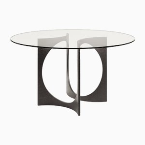 Fuga Cast Iron Round Glass 140 Table by Metamorphic Art Studio