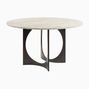 Fuga Cast Iron Round Stone 140 Table by Metamorphic Art Studio