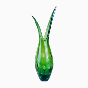 Jarrón de Murano verde con tonos azules, años 70