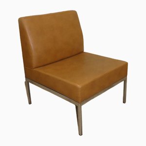 Sillón Ski de cuero en cromo caramelo, años 70