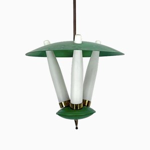 Farol Mid-Century con tres vasos opalinos en verde, Italia, años 50